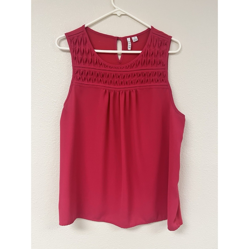 ELLE Women's Pink Solid Pleated Round Neck Tank Top XL
